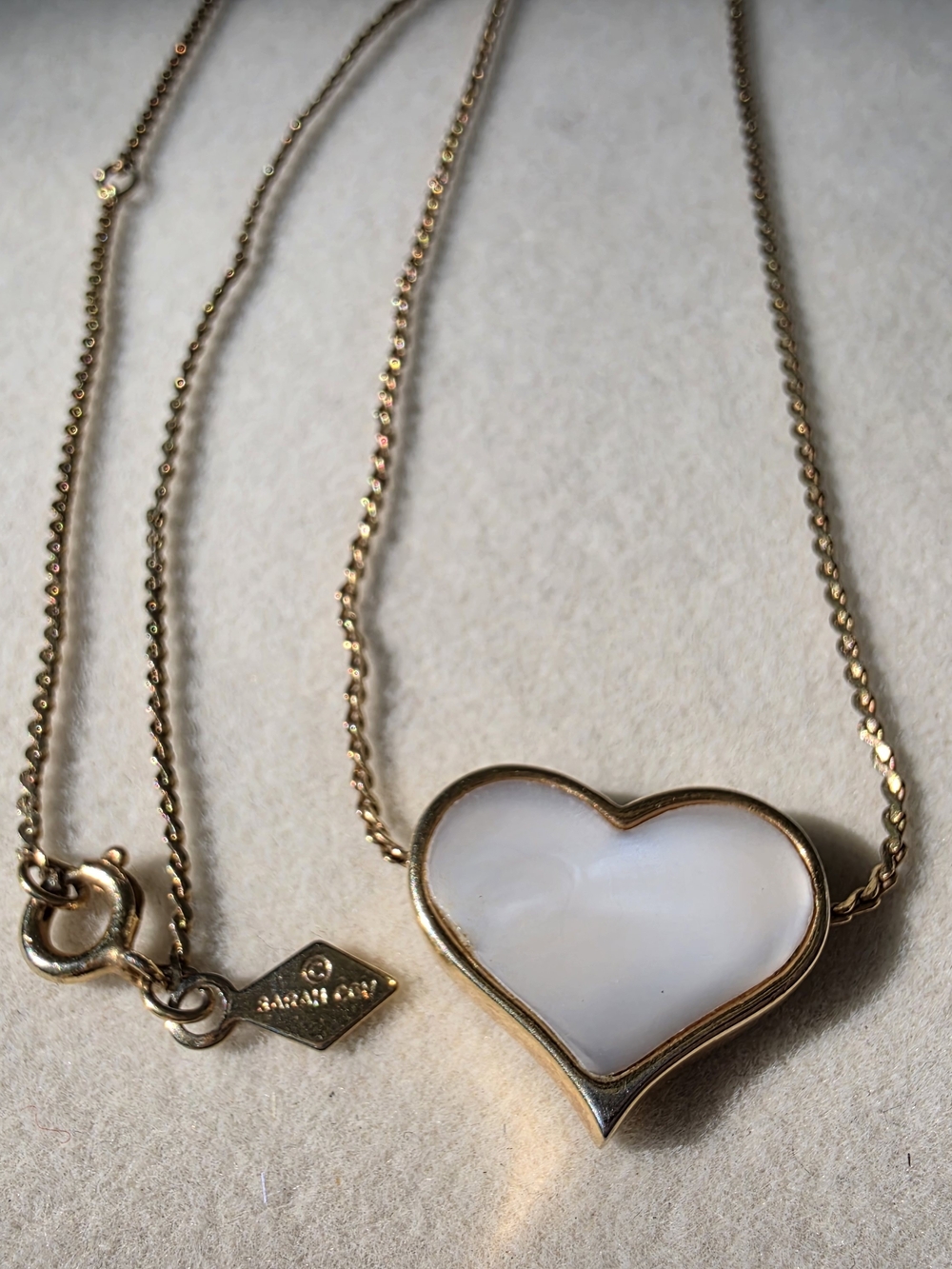 Sarah Coventry Gold Heart Necklace with White Center